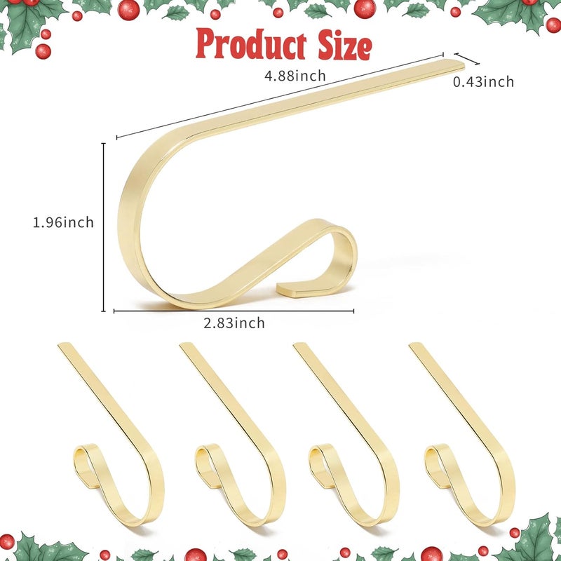 Klurent Christmas Stocking Holders for Mantle Set of 4, Lightweight Adjustable Christmas Stocking Holder Hooks Metal Fireplace Hanger for Christmas Party Decoration, Non-Slip Mantle Stocking Hooks(Gold) - Image 2